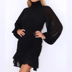 Missguided Dresses Missguided Black High Neck Lace Ruched Mini